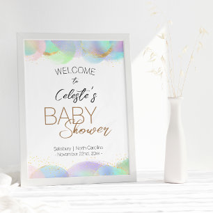 Poster Boules arc-en-ciel colorées Baby shower blanc Bien