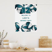 Poster Boules de basket blanc turquoise accueil (Cuisine)