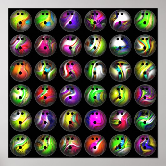 Poster Boules de Bowling colorées (Devant)