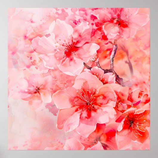 Poster Boules de fleurs de cerisier d'aquarelle (Devant)