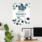 Poster Boules de football noir turquoises filles garçons  (Bureau à domicile)