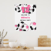Poster boules de football rose noir filles fête d'anniver (Cuisine)