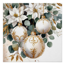 Boules de Noël élégantes blanches et dorées Aquare