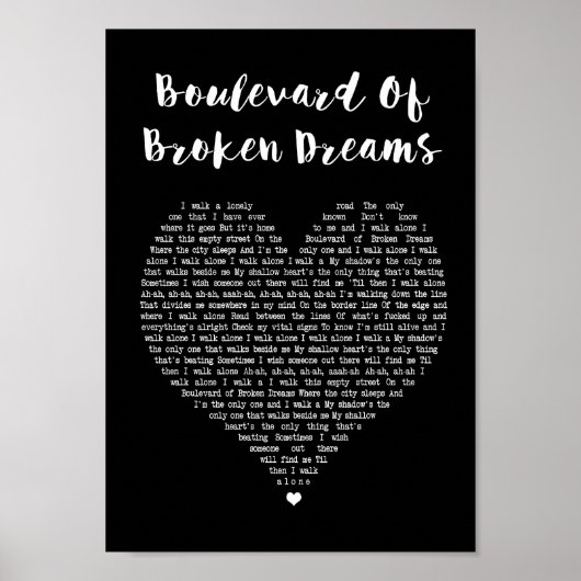 Poster Boulevard Of Broken Dreams Chanson De Coeur Noir L (Devant)