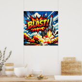 Poster BOUM ! Explosion de fusée d'art pop rétro (Cuisine)