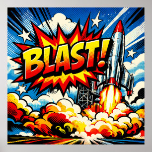 Poster BOUM ! Explosion de fusée d'art pop rétro