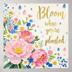 Poster Bouquet aquarelle vibrant de pivoines, de margueri