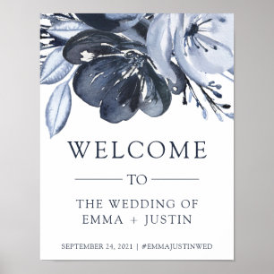 Poster Bouquet bleu   Aquarelle Floral Mariage Bienvenue