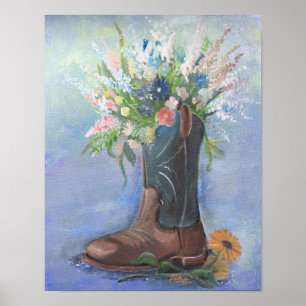 Poster Bouquet Boot et Fleur sauvage Cowboy