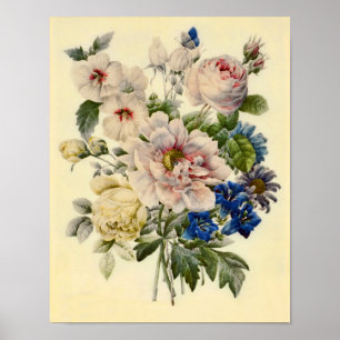 Poster Bouquet botanique vintage de fleurs mixtes