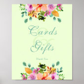 Poster Bouquet coloré vert d'aquarelle gras (Devant)