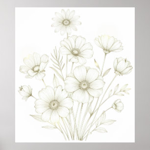 Poster Bouquet Cosmos Délicat Ligne d'Art Grâce