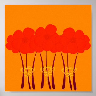 Poster Bouquet d'anémones rouges orange Abstrait