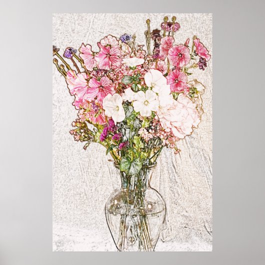 Poster bouquet dans le vase clair dessin de l'affiche (Devant)