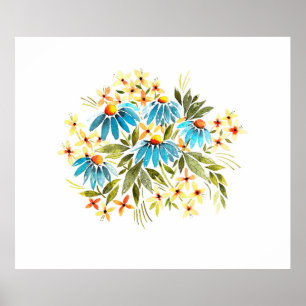 Poster Bouquet d'aquarelle, marguerites tendres, petits f