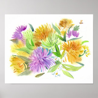 Poster Bouquet d'asters d'automne dans la lumière du sole