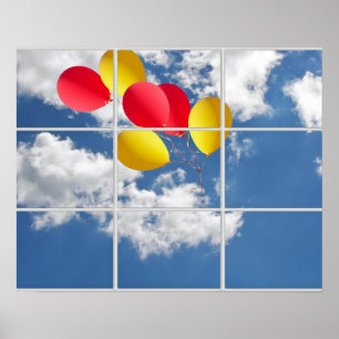 Poster bouquet de ballons dans le ciel à travers la fenêt