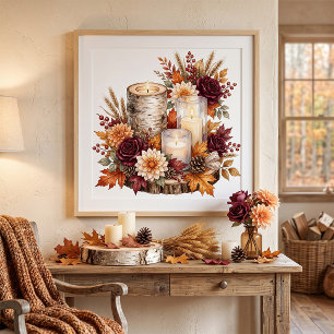 Poster Bouquet de centre de table à la bougie rustique d'