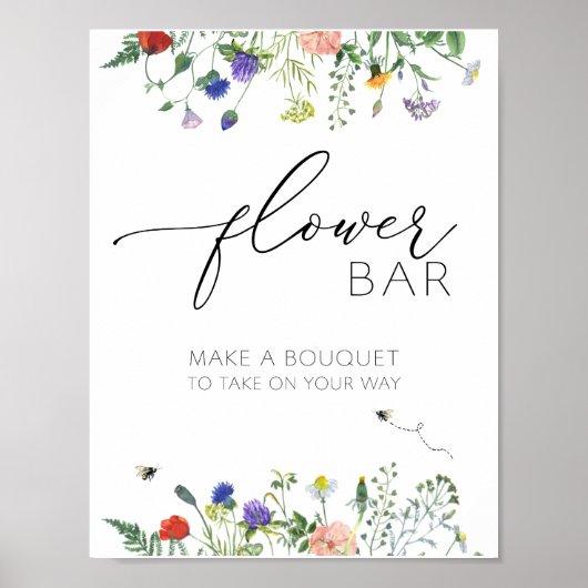 Poster Bouquet de champs fleurs sauvages et d'abeilles (Devant)