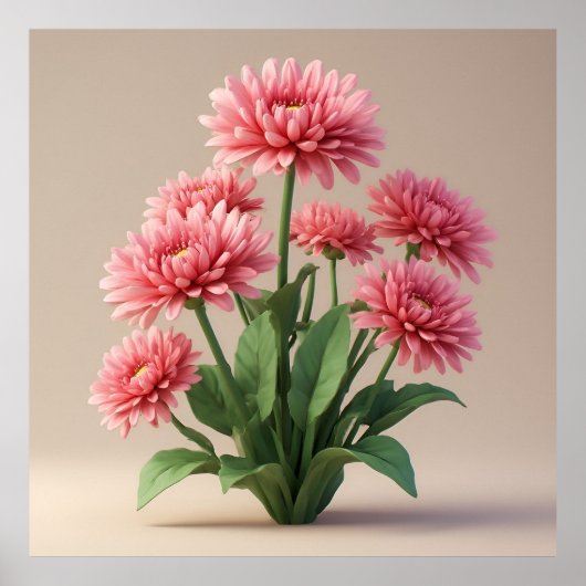 Poster Bouquet de chrysanthèmes rose vif (Devant)
