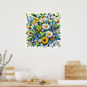 Poster Bouquet de fleurs aux murs de marguerites blanches (Cuisine)