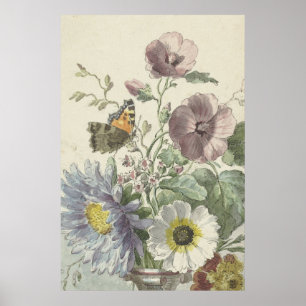 Poster Bouquet de fleurs avec un Vanesse des Chardons,