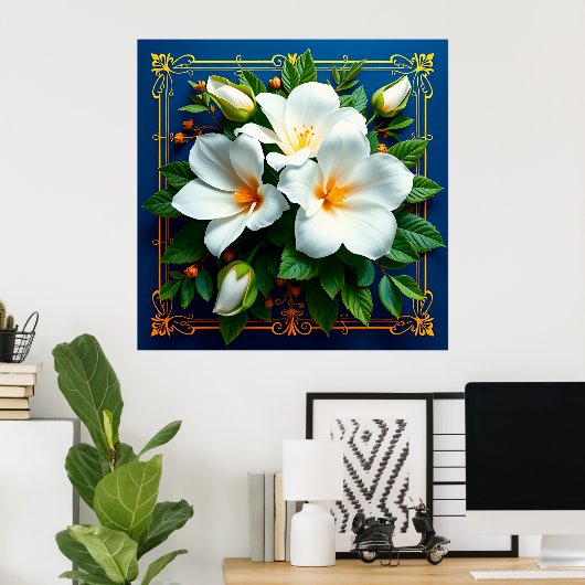 Poster Bouquet de fleurs blanches (Bureau à domicile)