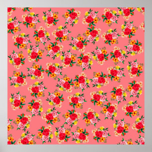 Poster Bouquet de fleurs colorées avec fond rose