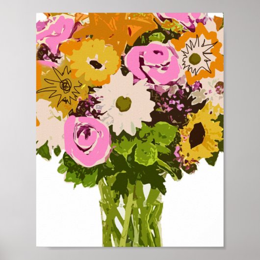 Poster Bouquet de fleurs dans la peinture de vase (Devant)