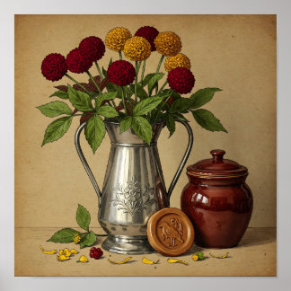 Poster Bouquet de fleurs dans les cruches-murales vintage