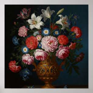 Poster Bouquet de fleurs dans vieux vase détaillé vintage