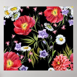 Poster Bouquet de fleurs d'aquarelle : Motif sans couture