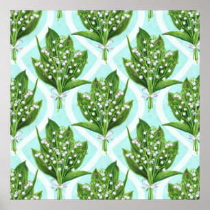 Poster Bouquet de fleurs de muguet sur fond bleu