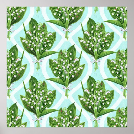 Poster Bouquet de fleurs de muguet sur fond bleu (Devant)