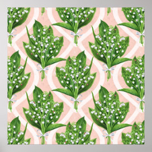 Poster Bouquet de fleurs de muguet sur fond rose