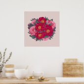 Poster Bouquet de fleurs de pivoines Botanique rouge rose (Cuisine)