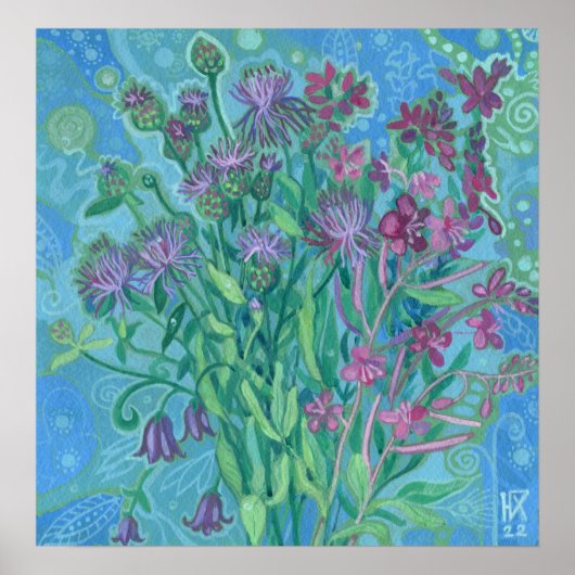 Poster Bouquet de fleurs d'été fleur sauvage peinture flo (Devant)