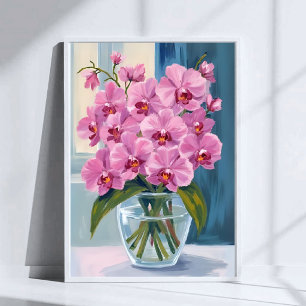 Poster Bouquet de fleurs d'orchidée rose à l'aquarelle