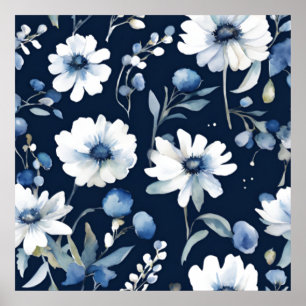 Poster Bouquet de fleurs Elégante aquarelle Bleu