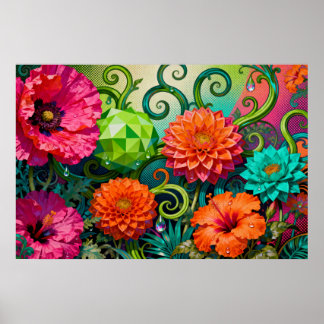Poster Bouquet de fleurs en papier vibrant - Artistique e