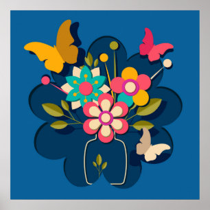 Poster Bouquet de fleurs modernes jolies colorées sur fon