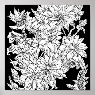 Poster Bouquet de fleurs Nature Floral Encre Couleur Page