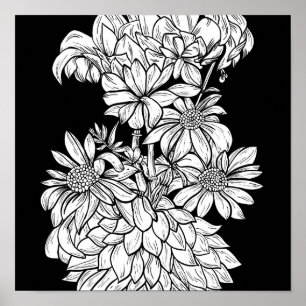 Poster Bouquet de fleurs Nature Floral Encre Couleur Page