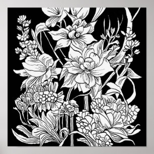 Poster Bouquet de fleurs Nature Floral Page de coloriage 