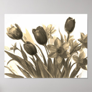 Poster Bouquet de fleurs noires et ivoire en fleurs sur l
