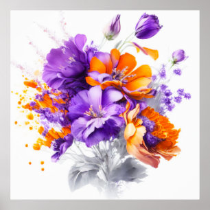 Poster Bouquet de fleurs orange et violette