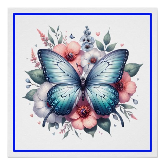 Poster Bouquet de fleurs papillon vibrant Art-96283 (Devant)