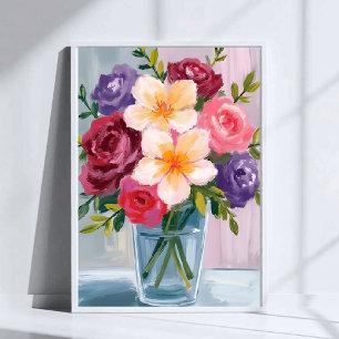 Poster Bouquet de fleurs peinture florale aquarelle
