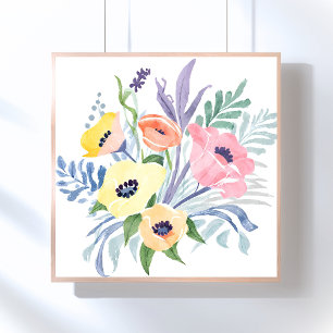 Poster Bouquet de fleurs printanières   Aquarelle florale