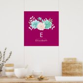 Poster Bouquet de fleurs rose et vert Pastel sur Magenta  (Cuisine)